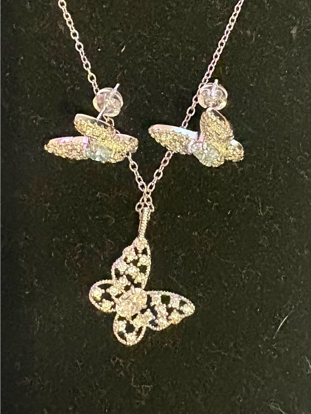 Moissanite and Silver Butterfly Necklace and Earrings Set - Picture 4 of 4